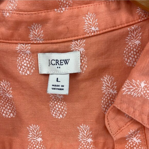 J Crew Top Womens Large Coral Pineapple Print Linen Blend Sleeveless Collared - Picture 5 of 9
